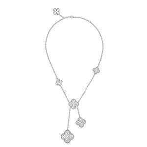 Stunning 6 clovers necklace with white gold plated and cz crystals